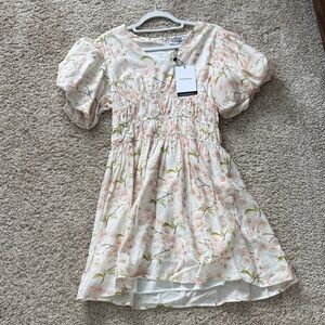 En Saison Cream Floral Dress with Puff Sleeves